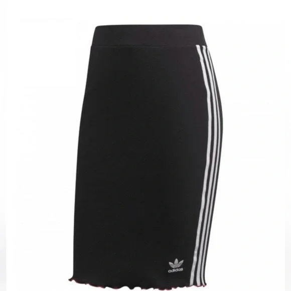 Adidas Originals Bellista Three Stripe Ribbed Black, White & Pink Skirt Small